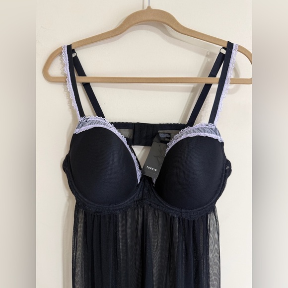 NWT TORRID Black Sheer Mesh Lace Trim Padded Babydoll Lingerie Boudoir Size 2X - Picture 3 of 11